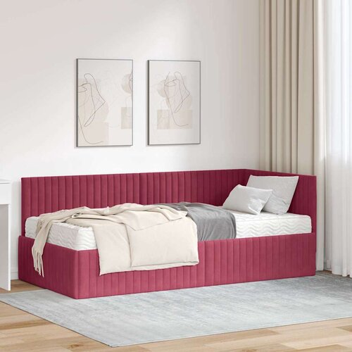 vidaXL Kutni krevetni okvir s madracem 2 pcs Zelena Bar&scaron;un - boja crnog vina 90 x 190 cm Cijene