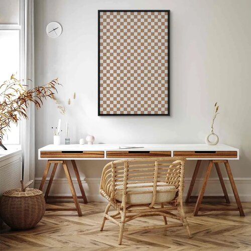  Slika - Checkerboard Pattern - Brown-White Grid with a Subtle Noise 80x120 U crnom drvenom okviru Slike