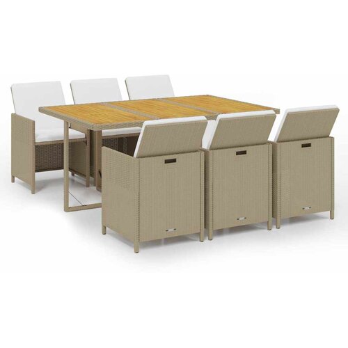  7-dijelni vrtni blagovaonski set od poliratana s jastucima bež 163 cm table length Slike