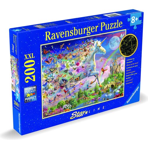 Ravensburger sestavljanka 200 delna in SVETLEČA V TEMI - samorog metulj Slike