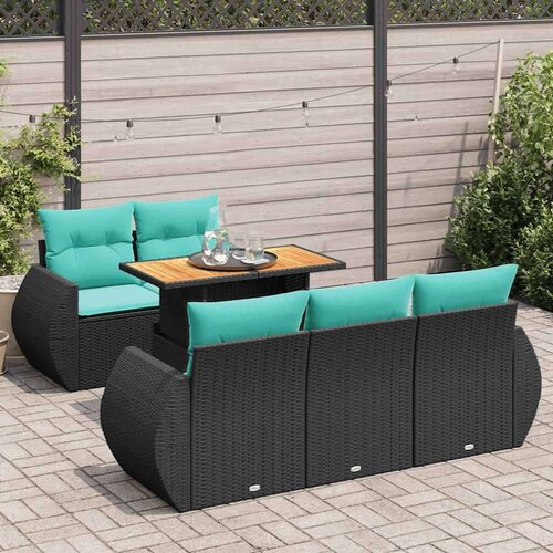  Vrtna garnitura - 6-dijelni set vrtnih sofa s jastucima crni od poliratana - Crna 1 Cene