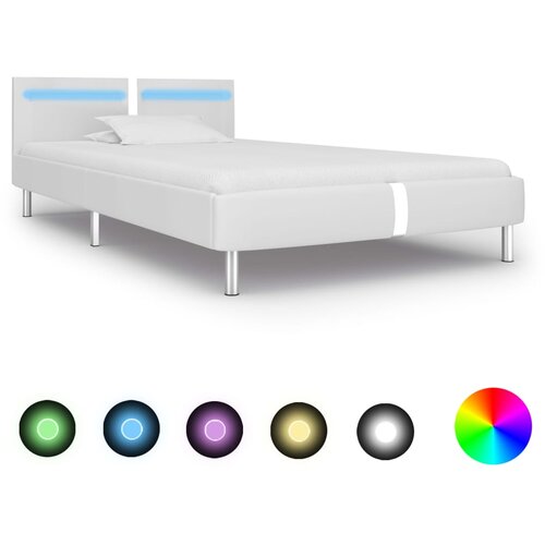 VidaXL Posteljni okvir LED belo umetno usnje 90x200 cm, (20606581) Slike