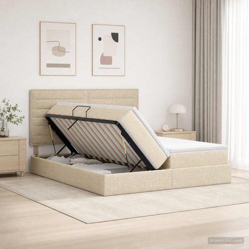  Krevet s od storage s uzglavljem Krem 180 x 200 cm Tkanina Cijene