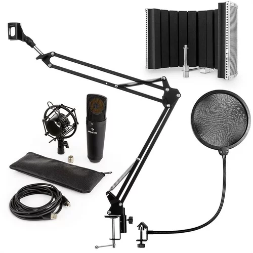 Auna MIC-920B V4, USB Črni mikrofonski set, Kondenzatorski mikrofon, Mikrofonsko Rameno, POP-filter, Akustično senčilo