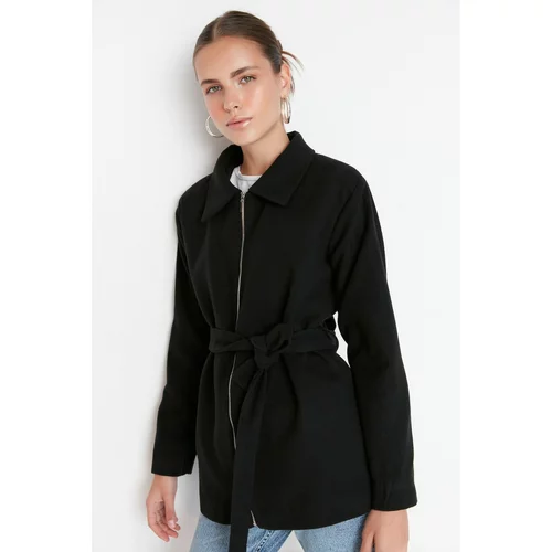 Trendyol Black Belted Zipper Closure Cachet Coat