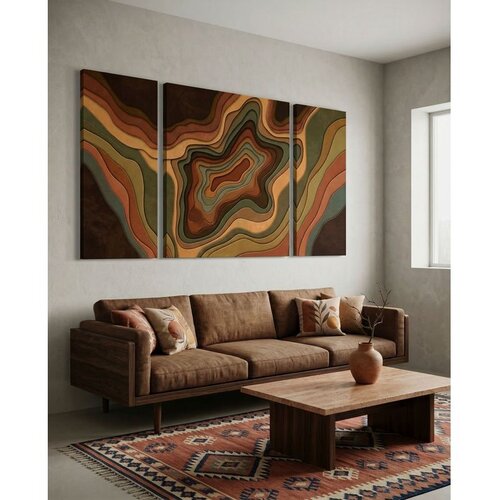 WALLXPERT Huhu2106 - 170 x 40 Multicolor Decorative Canvas Painting (3 Pieces) Cene
