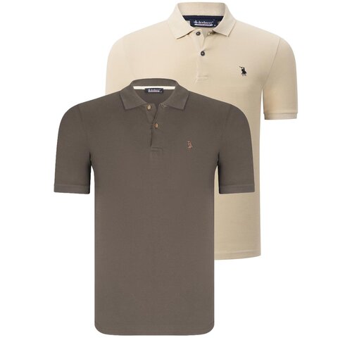 Dewberry DUO SET T8561 MENS TSHIRT-GREEN-BEIGE Slike