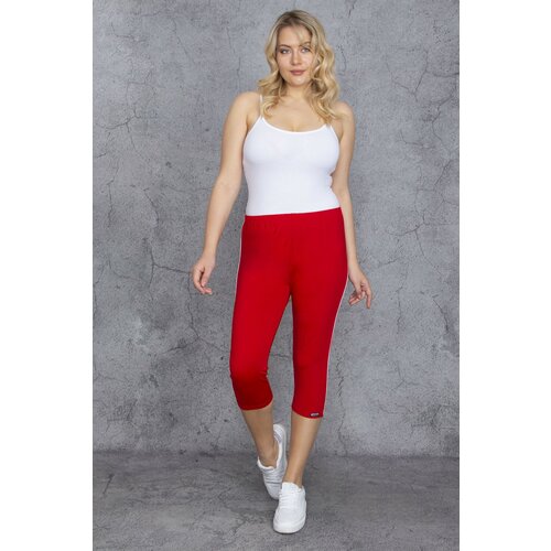 Şans Women's Large Size Red Side Stripe Leggings Capri Pants Slike