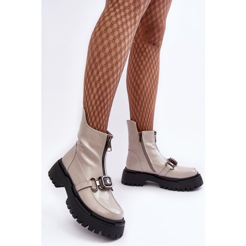 Kesi Women&amp;#039;s Patented D&amp;amp;A Zipper Boots Light Grey Slike