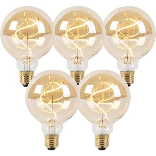 LUEDD Komplet 5 E27 zatemnjenih LED spiralnih žarnic z žarilno nitko G95 goldline Slike