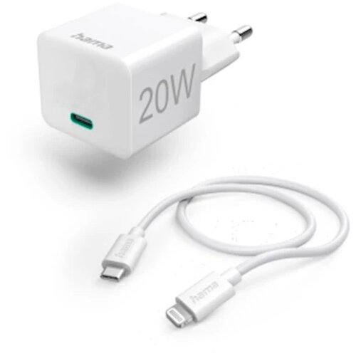 Hama Punjač set za Iphone, 20W, 1m, bijeli Slike