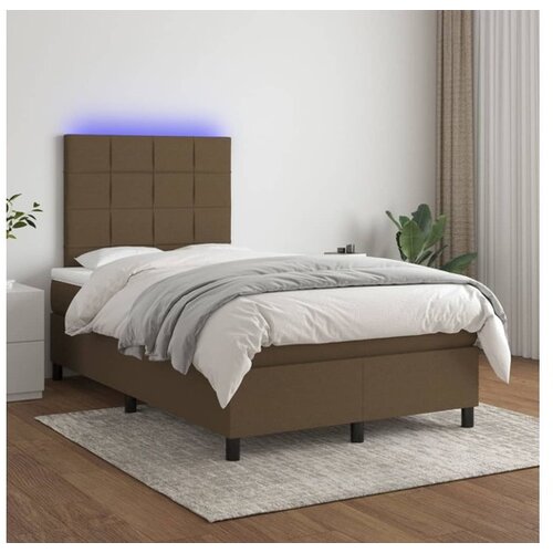  Krevet box spring s madracem LED tamnosmeđi 120x200 cm tkanina Cijene