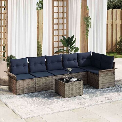  Vrtna sedežna garnitura z blazino 7 pcs Siva Poly ratan, (5000020986) Cene