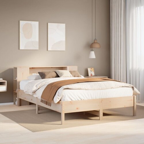 VidaXL Krevet s regalom za knjige bez madraca 140x190 cm od borovine Slike