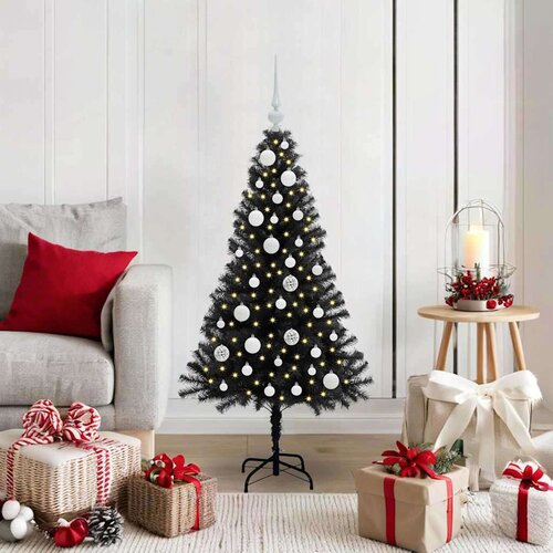 vidaXL Božično drevo med 150 LED z stojalom Črna 120 cm PVC Cene