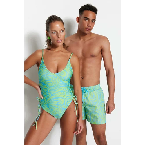 Trendyol Men's Multi Color Standard Marbling Pattern Sea Shorts