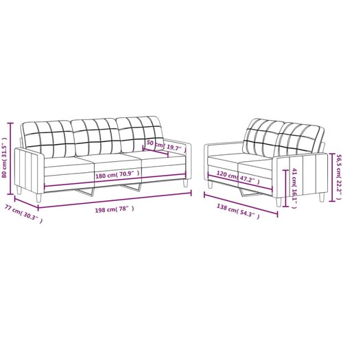  2-dijelni set sofa s jastucima smeđesivi od tkanine Tupe Slike