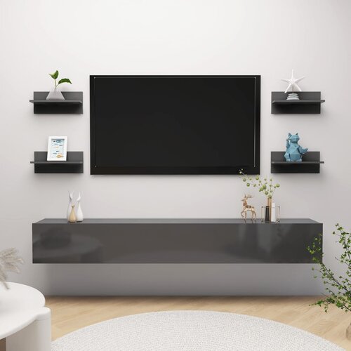 VidaXL Stenske police 4 kosi visok sijaj sive 40x11,5x18 cm Slike