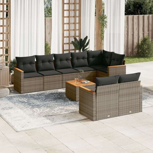  9-dijelni set vrtnih sofa od poliratana s jastucima sivi Slike
