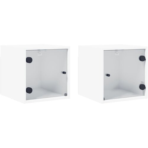  Noćni ormarići sa staklenim vratima 2 kom bijeli 35x37x35 cm Slike