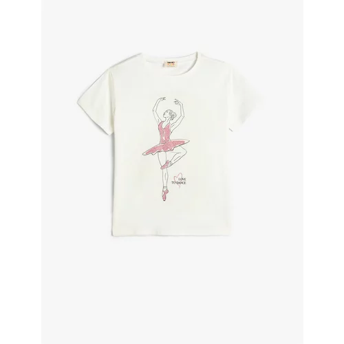 Koton T-Shirt Ballerina Printed Short Sleeve Crew Neck Cotton