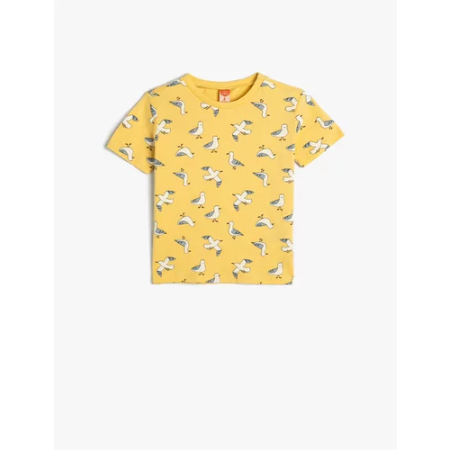 Koton T-Shirt Bird Printed Short Sleeve Crew Neck Cotton