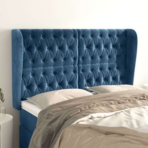  Vzglavje z u&amp;scaron;esi temno modra 163x23x118/128 cm žamet, (20952712) Slike