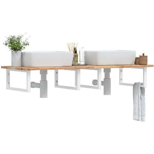  Zidna polica za umivaonik od čelika i masivnog bagremovog drva Smeđa 140 x 50 x 2 cm Cijene