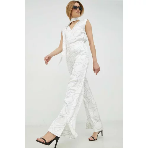 Calvin Klein Hlače za žene, boja: bijela, široke, visoki struk