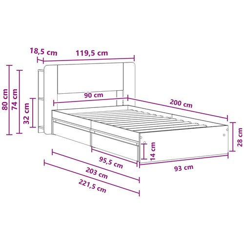 Okvir kreveta s pohranom s ladicama Dimljeni hrast 90 x 200 cm Slike