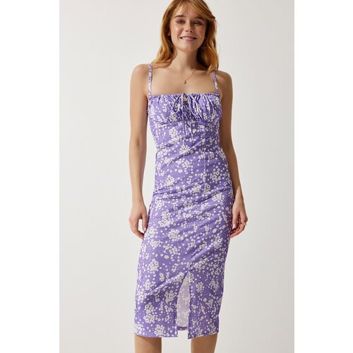  Women's Lilac Floral Slit Summer Knitted Dress Cene