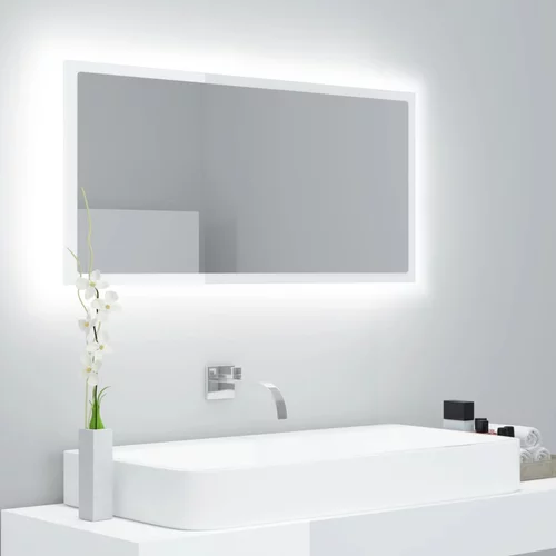 vidaXL LED kopalniško ogledalo visok sijaj belo 90x8,5x37 cm akril, (20777570)