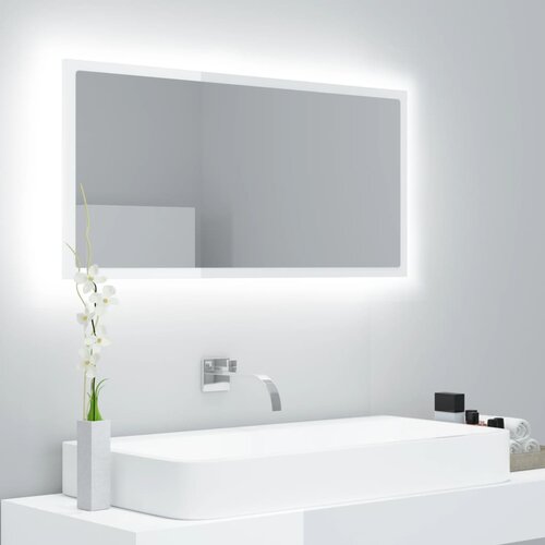 VidaXL LED kupaonsko ogledalo visoki sjaj bijelo 90 x 8,5 x 37 cm drvo Slike