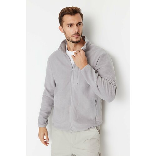 Trendyol Men's Gray Regular/Normal Fit Zipper Detail High Neck Warm Thick Fleece Sweatshirt Slike