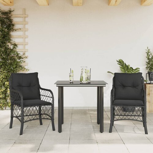  3-dijelni bistro set s jastucima crni od poliratana Crna Dužina stola 80 cm Cene