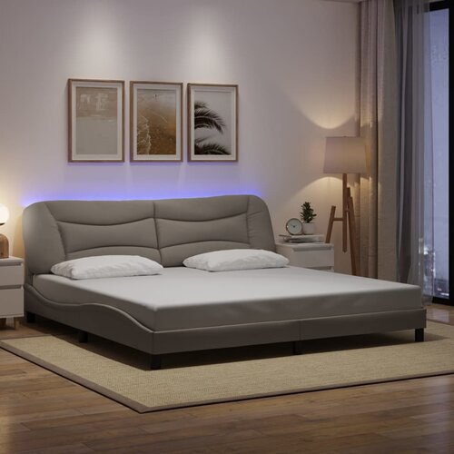  Okvir kreveta s LED-om bez madraca Hvar smeđesivi 200 x 200 cm od tkanine Slike