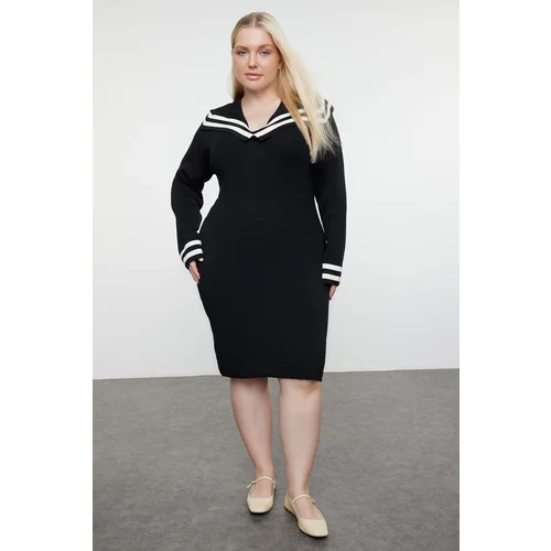 Trendyol Curve Black Sailor Collar Premium Soft Fabric Knitwear Dress