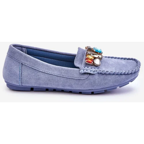 Kesi Women's suede loafers with crystals Blue Lucille