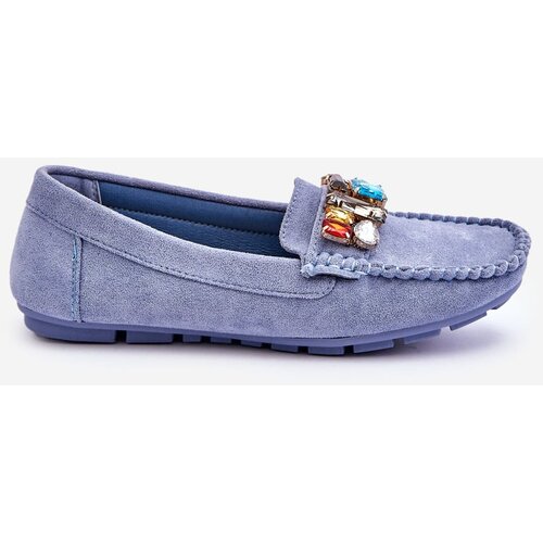 Kesi Women&amp;#039;s suede loafers with crystals Blue Lucille Slike