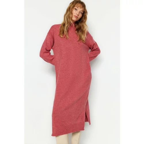 Trendyol Dried Rose Wide fit Midi Knitwear Soft Textured Standing Collar Dress