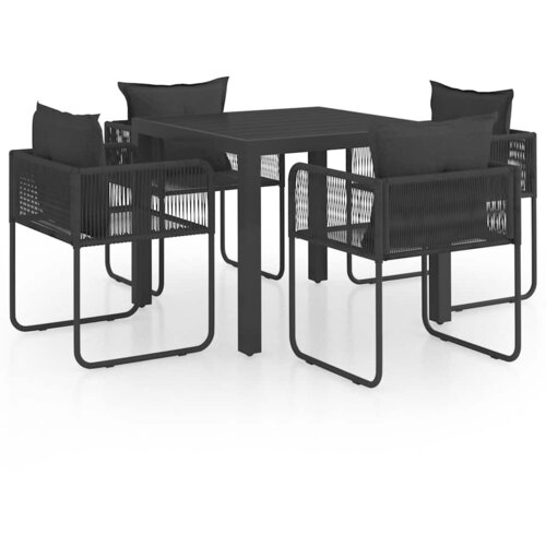  5-dijelni vrtni blagovaonski set od PVC ratana crni Crna Dužina stola 79 cm Slike