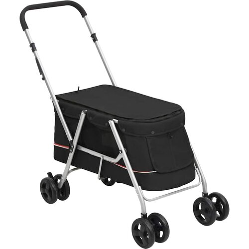 Sklopiva kolica za pse crna 100 x 49 x 96 cm od lanene tkanine Slike