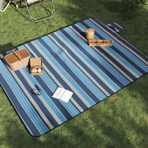vidaXL Piknik odeja zložljiva modre in bele črte 200x150 cm žamet Cene