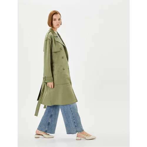 Koton Double Breasted Trench Coat Buttoned Waist Belt, Pockets.