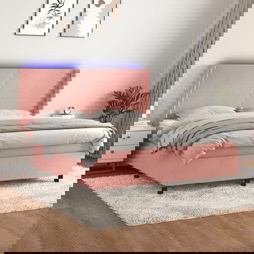 VidaXL Krevet box spring s madracem LED ružičasti 160x200cm bar&amp;scaron;unasti Slike