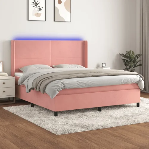 vidaXL Krevet box spring s madracem LED ružičasti 160x200cm baršunasti