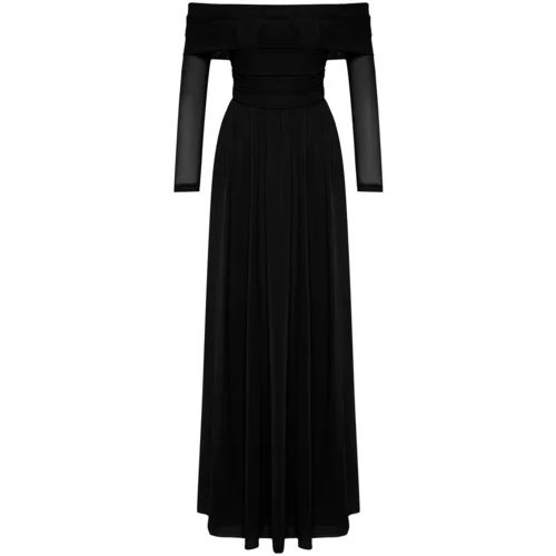 Trendyol Black Carmen Collar Tulle Long Evening Evening Dress