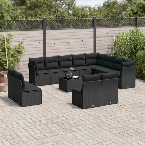 VidaXL 13-dijelni set vrtnih sofa s jastucima poliratan crni Slike