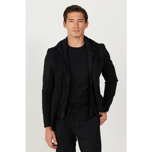 ALTINYILDIZ CLASSICS Men's Black Slim Fit Slim-Fit Mono Collar Cotton Patterned Blazer Jacket Slike