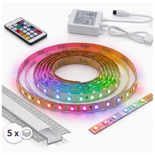  SET 1x LED RGBW traka DIGITAL LED/16,5W/230V 5 m + 5x ugradni profil 1 m + daljinski upravljač Slike